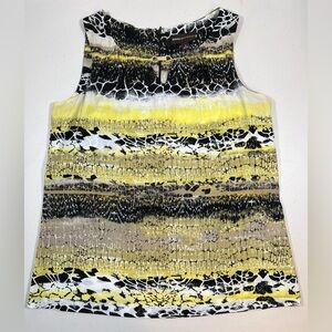Dana Buchman Yellow/Black Blouse Sz:M Sleeveless Snakeskin Print Y2K Edgy Office